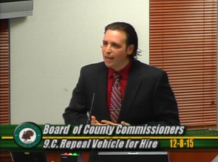 Jared Grifoni speaking at Board of County Commissioners CC (12-8-15)(photo from vidto)